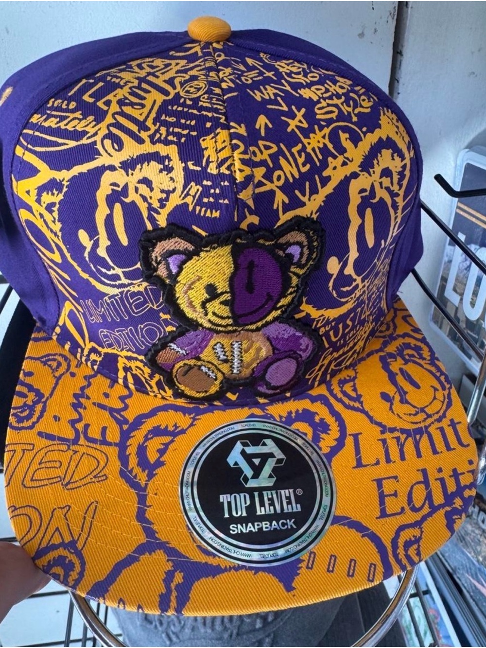 Men Purple & Gold Bear Snapback Hat